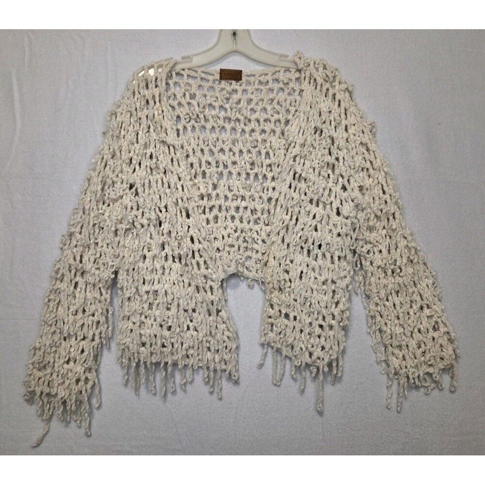 POL Cream Open Knit Fringe Cardigan Size Small Boho Chic Western Shaggy - Picture 1 of 8